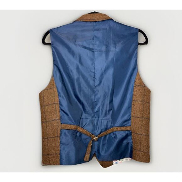 House of Cavani Wool Mix 38 Blazer Jacket Vest Waistcoat Brown Blue Plaid 2pc - Picture 9 of 13